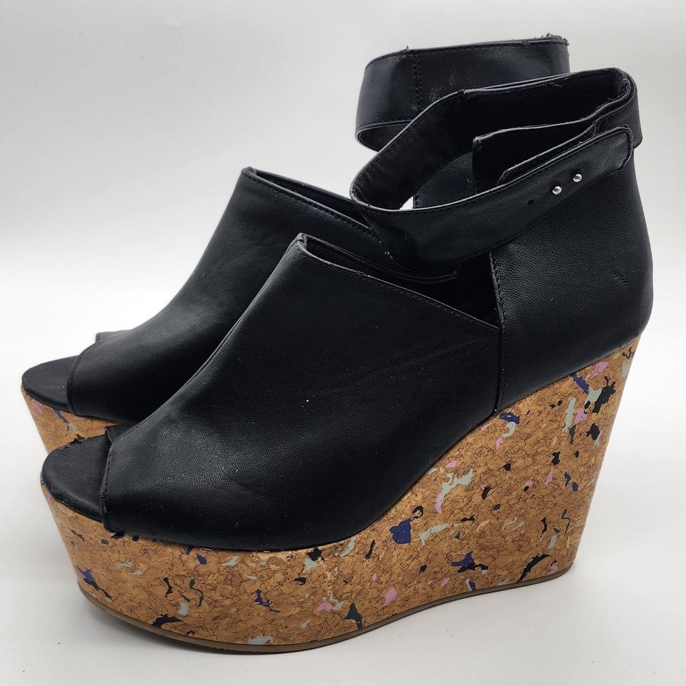 H&M Black Wedge Sandals with Cork Like Sole